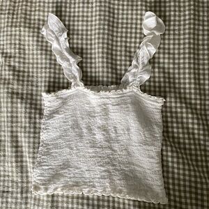 Aerie White Smocked Ruffle Tank